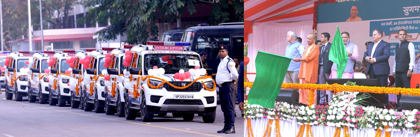 लखनऊ, 2 दिसंबरः माननीय मुख्यमंत्री योगी आदित्यनाथ जी शनिवार को अपने सरकारी आवास पर 50 बसों, 38 इंटरसेप्टर वाहनों एवं 12 पब्लिसिटी वैन का फ्लैग ऑफ,  4,100 इलेक्ट्रिक वाहन स्वामियों को अनुदान राशि का हस्तांतरण एवं कार्यक्रम को संबोधित करते हुए। GBN Express news